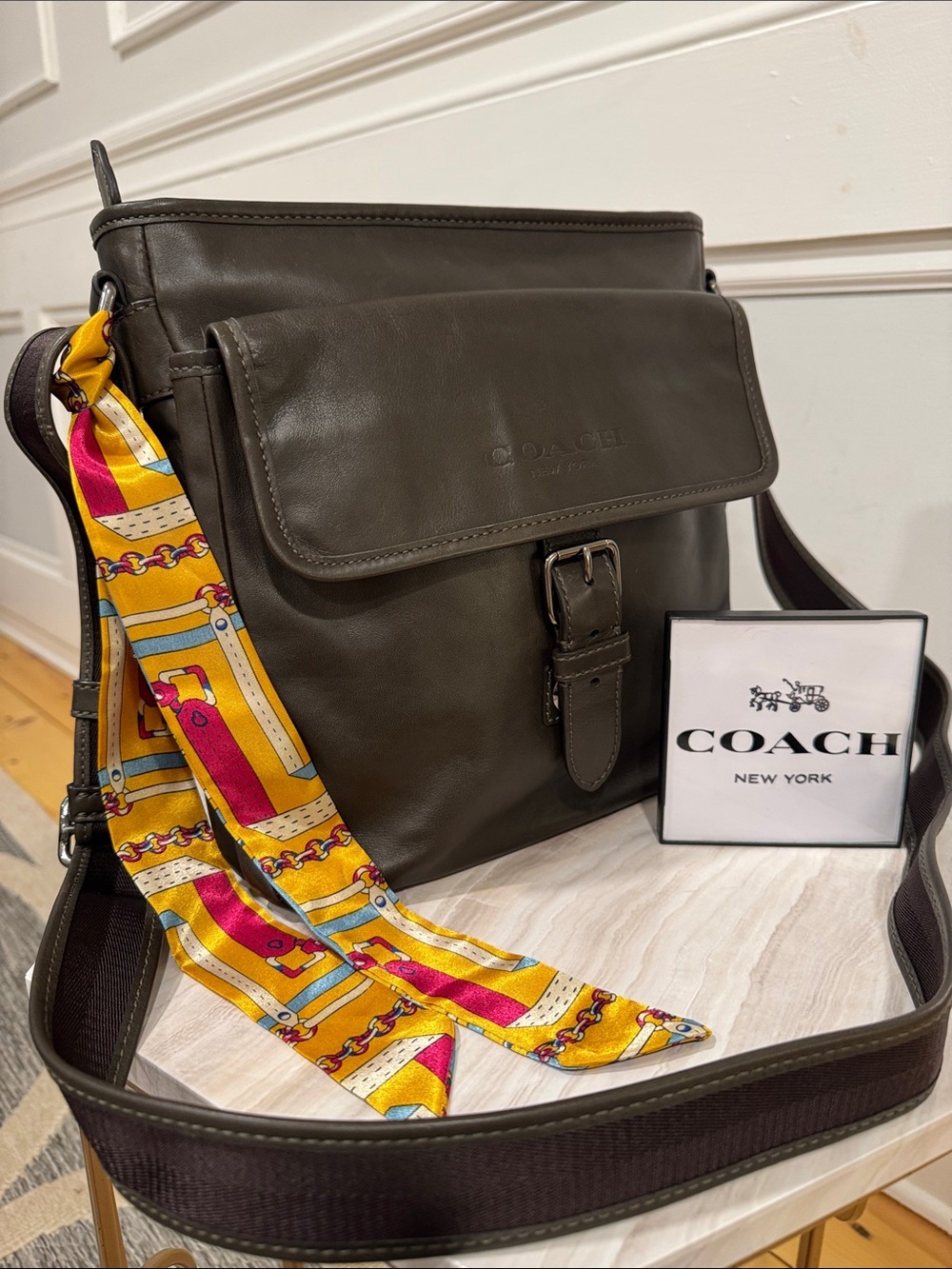 Coach Bag Messenger Dark Olive Green Leather Crossbody Bag